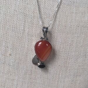 New Sterling Silver Orange Agate Pendant Necklace, Red Garnet, 20" Chain